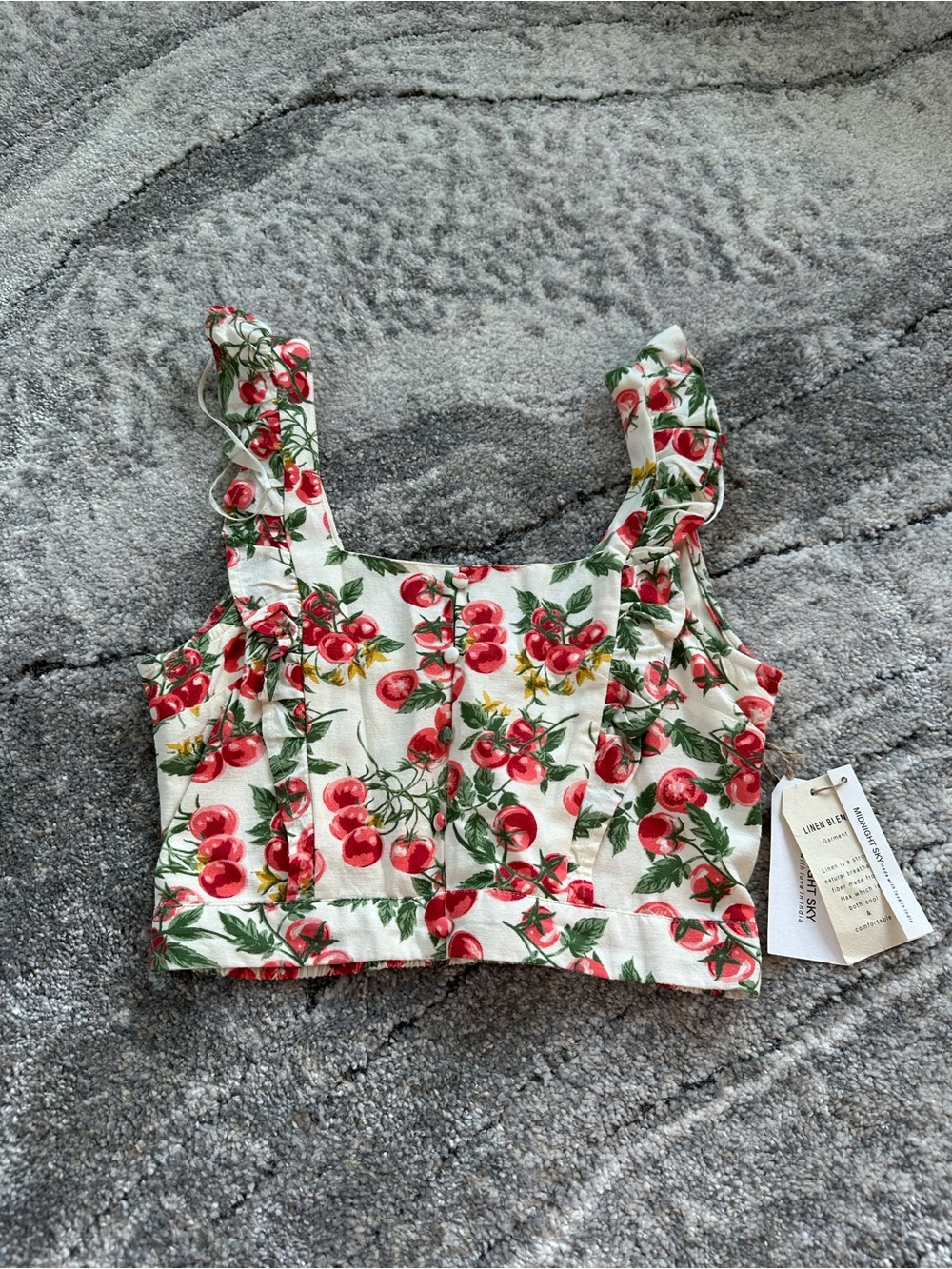 T.J.Maxx White Crop Top with Red Cherry Print
